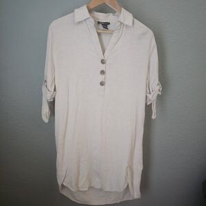 Robert Louis Linen Cotton Collared Button T-Shirt Dress M Oatmeal Beige Natural